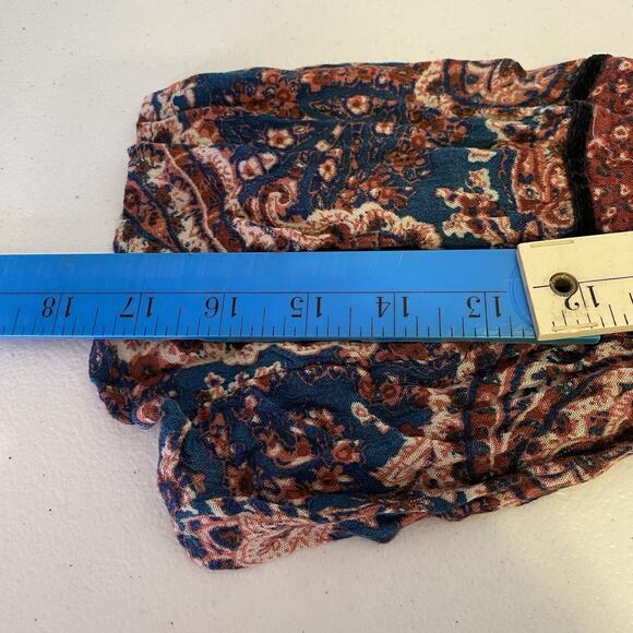 American Eagle Top Women L Smocked Brown Floral Bell Sleeve Y2K CottageCore Boho - Picture 3 of 8